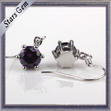 5mm Round Lab Created Brilliant Amethyst Silver Earring Jewelry